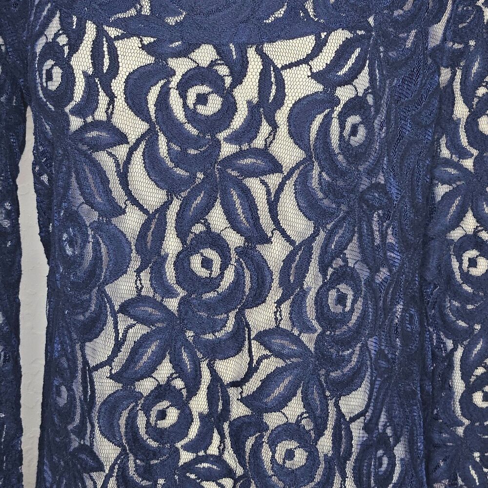 Soft Surroundings Womens Navy Blue Floral Lace Tunic Top Long Sleeve Medium - Picture 2 of 6